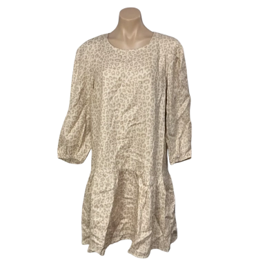 Adorne Womens Size 12 Beige Leopard Print 3/4 Sleeve Mini Dress (new)