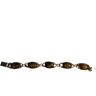  Vintage Gold Toned Likn Bracelet Oval Tigers Eye 20cm long