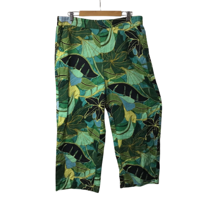 Sussan Womens Size 16. Green /  Blue / Yellow / Turquoise Leaf Pattern Linen Wide Leg Pants
