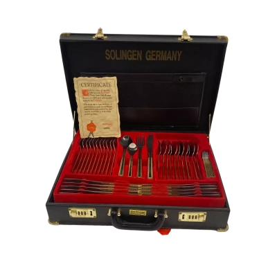 Vintage Solingen Germany Gold-Plated Cutlery Set in Carry Case 