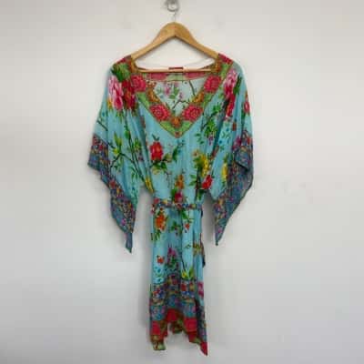 Ruby Yaya Blue Pink Floral Short Sleeve Free Size Mini Dress  Size XXL