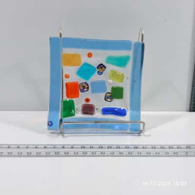 Square Glass Art Plate Trinket Dish Candy 
