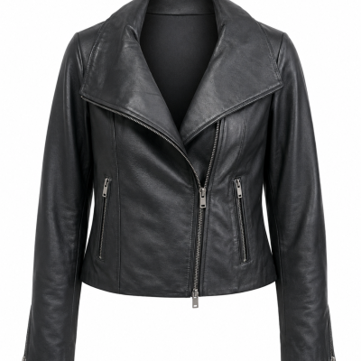 Wayne Cooper Black Genuine Leather Biker Jacket – Size 8