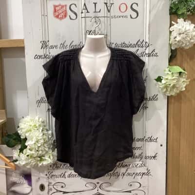 FREE ANGEL BRAND!MADE IN ITALY! 100% LINEN SHIRT! HANDCRAFTED IN ITALY! Womens  Size M Short Sleeve Top / Sleeveless Top Black  