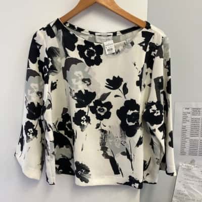 Veronika Maine Womens  Size 14 Floral Top Black  / Off White - eggshell / Pattern / greyish Purple / Teal 