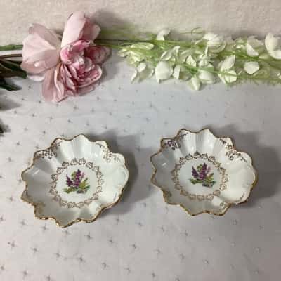 Vintage Old Foley James Kent Ltd Floral Pattern Fluted Edge Trinket Dishes (x 2)
