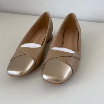 Chenyunyun Beige Gold Ballet Flats Shoes Size 37 