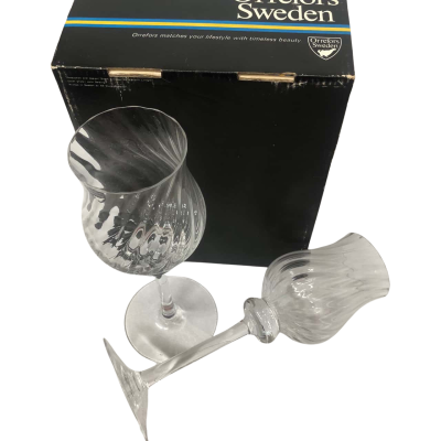 Orrefors Sweden Wine Glasses Box Set x 2