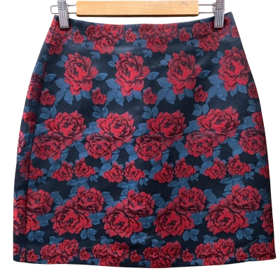 Alannah Hill Black/Red Rose Pattern Skirt Size 8