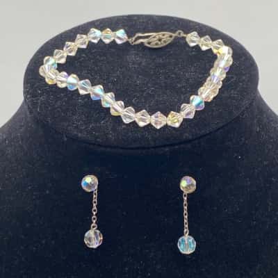 Vintage Sterling Silver Crystal Bracelet & Matching Earrings 