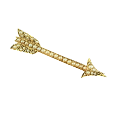 Antique 14ct gold seeded pearl arrow Brooch Gold / Pearl - 5.9 grams total weight