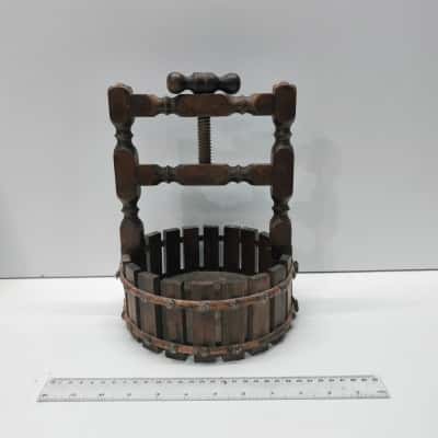 Vintage Wooden Miniature Wine Press Cider Barrel Decor Metal Hoops 20cm