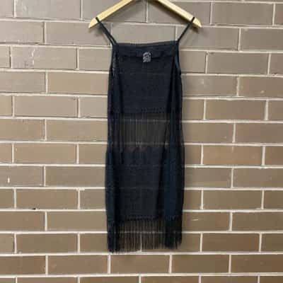  Womens  Size 6 / 8 Sheer Mini Dress Black  