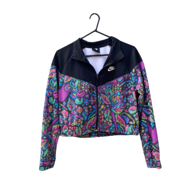 Womens Nike Size L Cropped Zipper Jacket Black  / Multicoloured / Pattern 