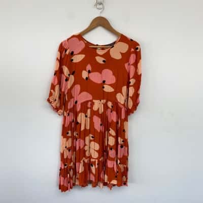 Mister Zimi Orange Floral Short Sleeve Mini Dress  Size 12 