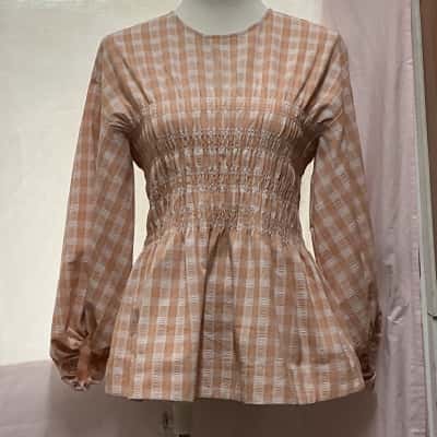 Witchery Womens  Size 10 Long Sleeve Top Beige / Checked / White 