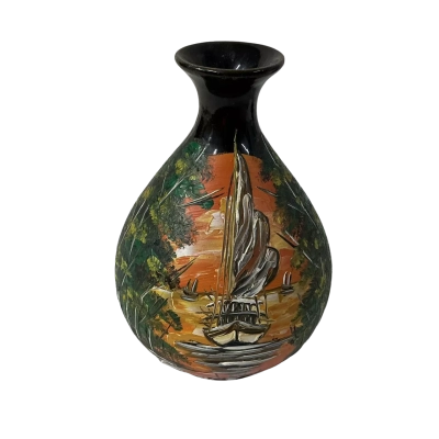 Decorative Hand-painted Tropical Sunset / Boat Scene Ceramic Vase