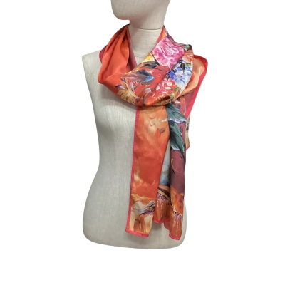  100% Silk Scarf Floral / Orange 