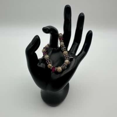  Womens Murano Glass Pink and Gold Beaded Bracelet 