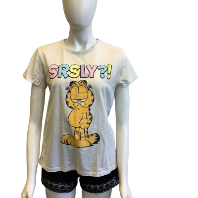 Paws Inc Women's Size M Garfield Print T-shirt Cream 