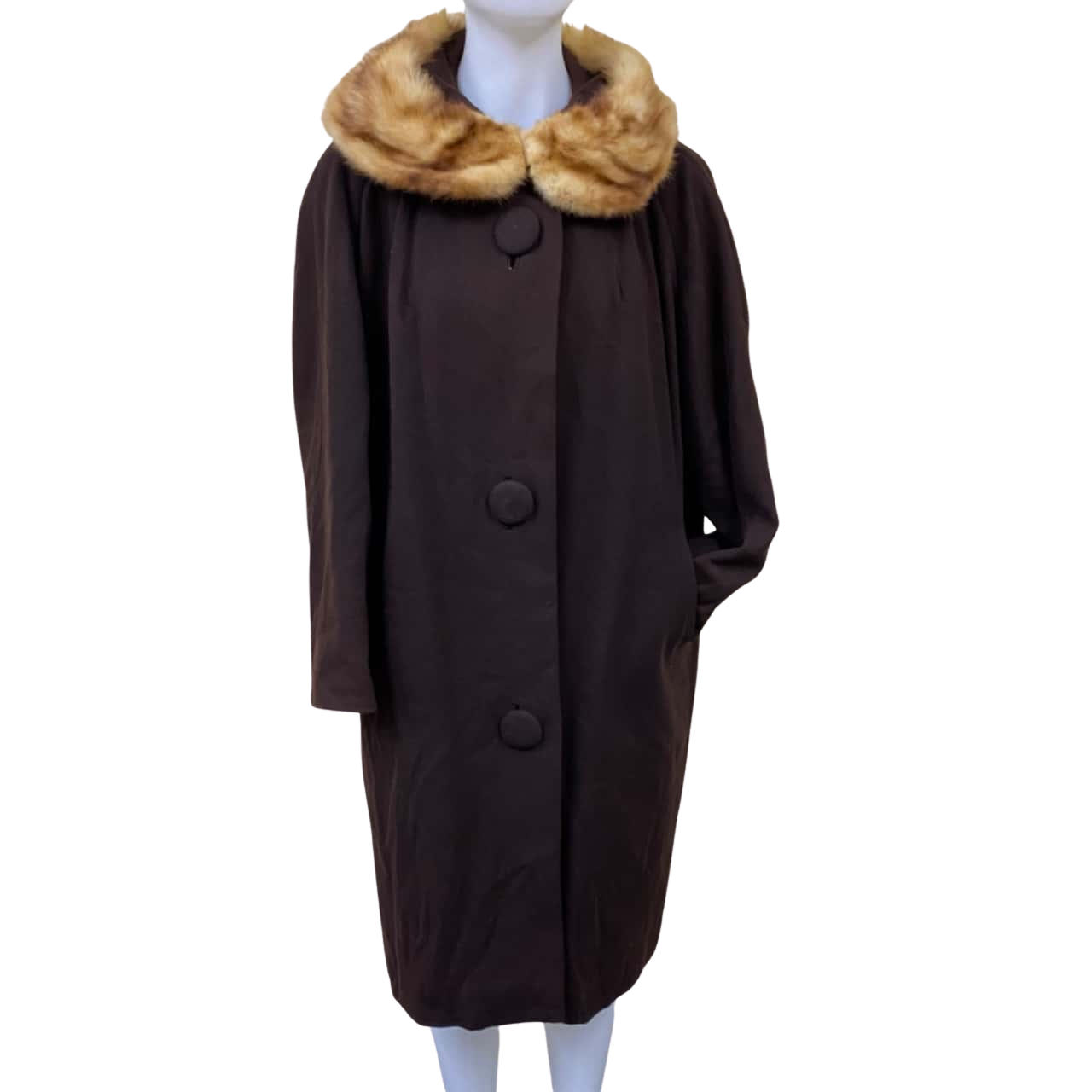 Vintage John Stephen ‘Swing Coat’ Size M Brown Wool / Fur Collar