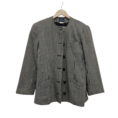 Club Petite Black/White Checkered Retro Coat Size 12P