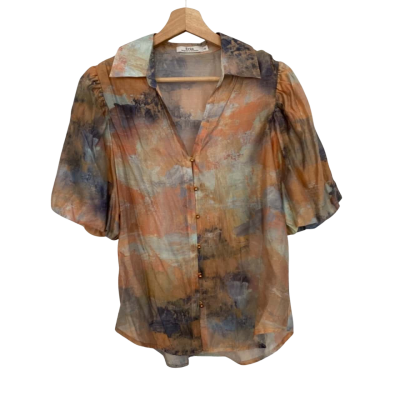 Fria Womens  Size 10 Button Up Top / Short Sleeve Top Multicoloured 