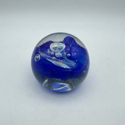Blue Splash Controlled Bubble Art Glass Paperweight
