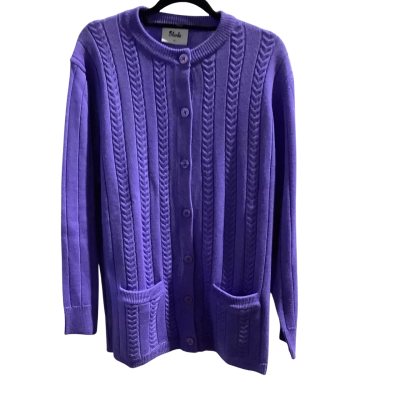  Womens  Size 14 Button-down Cardigan Blue Cable Knit Mrs Doubtfire Style Pure New Wool Australian Made RRP $99.90