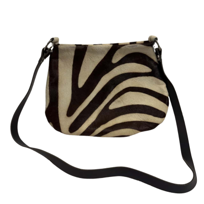 Handmande Vintage Zebra Leather Shoulder Handbag (Animal print / Brown / White)