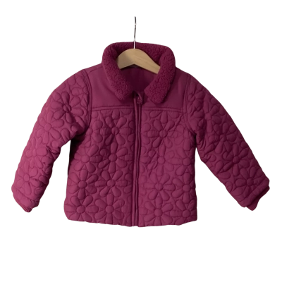 Sprout Kids Size 2 Magenta Pink Quilted Flower Design Zip Front Fleece Jacket
