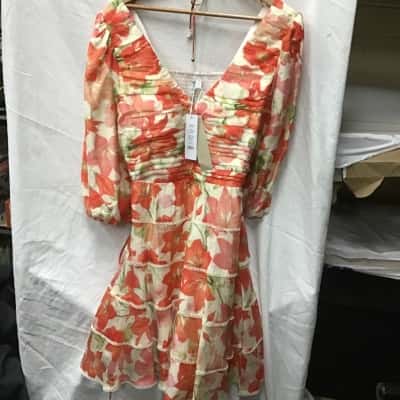 Forever New Curve Womens  Size 16 Long Sleeve Dress Burnt Orange / Green / Off White / Other / Red 