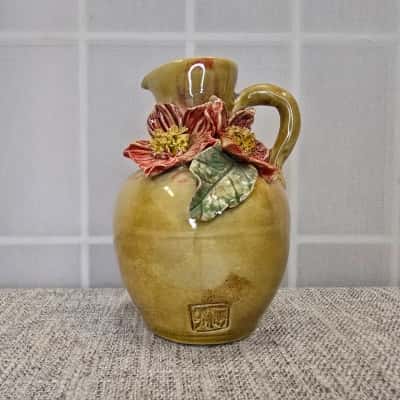 Vintage Studio Pottery Pitcher with Applied Flowers