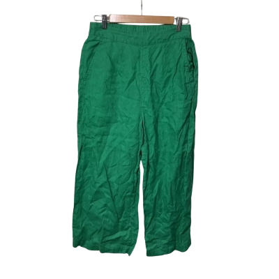 Sportsgirl Womens Size 10 Bright Green 100% Linen Cropped Wide Leg Pants