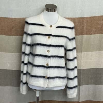 Sportscraft Womens  Size L Cardigan Black  / Striped / White 