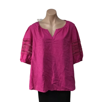 Katies Womens Size 16 Bright Pink / Lace Pattern Short Sleeve Top 