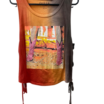 Guess Womens  Size M Sleeveless Top Orange. Glitter print feature.