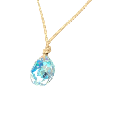 Swarovski Crystal Galet Light Azore Blue Pendant Necklace Vintage w/ Box