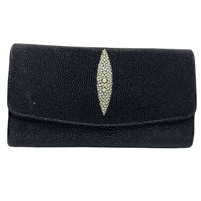 Womens Wallet Super black Stingray Leather Lady Wallet Wide
