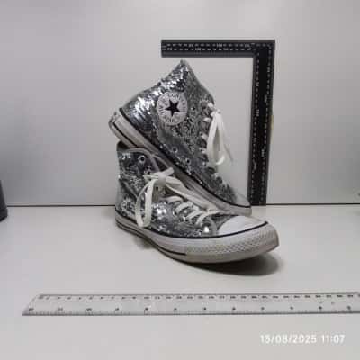 Converse Womens Silver Sequins Size 8 High Tops PreOwned 