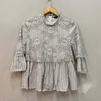 Zara Womens  Size S Blouse with Lace Overlay Black  / White 