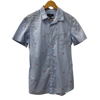 Kenji Men's Light Blue Short Sleeve Shirt - Size M Slim Fit