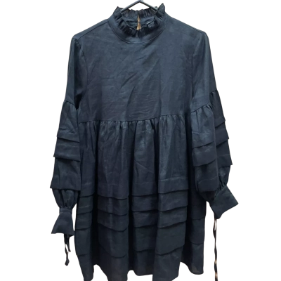 AERE Womens  Size 10 Linen Smock Dress Long Sleeve Dress / Pleated Dress Black  
