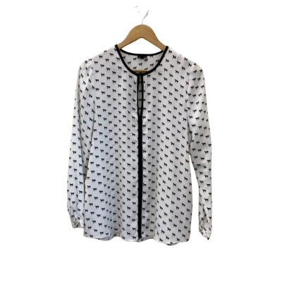 Tokito City Womens  Size 8 Long Sleeve Top White / Black Horse Pattern