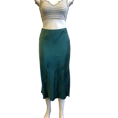 Witchery Women's Size 6 Satin Silk Blend Midi Skirt Green 