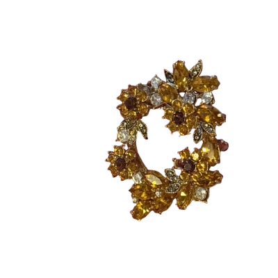 Vintage Gold-Tone Rhinestone Wreath Brooch