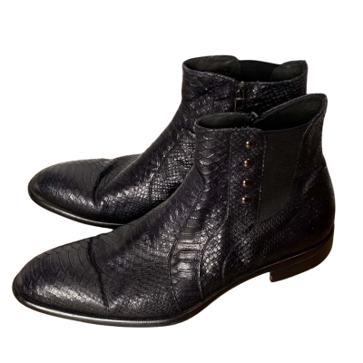 Jo Ghost Mens Size 45 Black Leather Croc Pattern Boots  