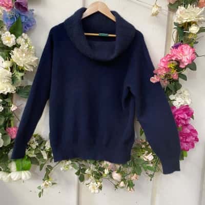  Womens  Size 12 / 14 / L Turtleneck Jumper Navy Blue 