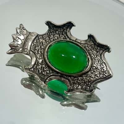 Vintage Silver Green Gemstone Brooch