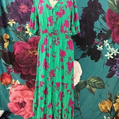 Katies Womens  Size 16 Short Sleeve Dress  Green / Pink  